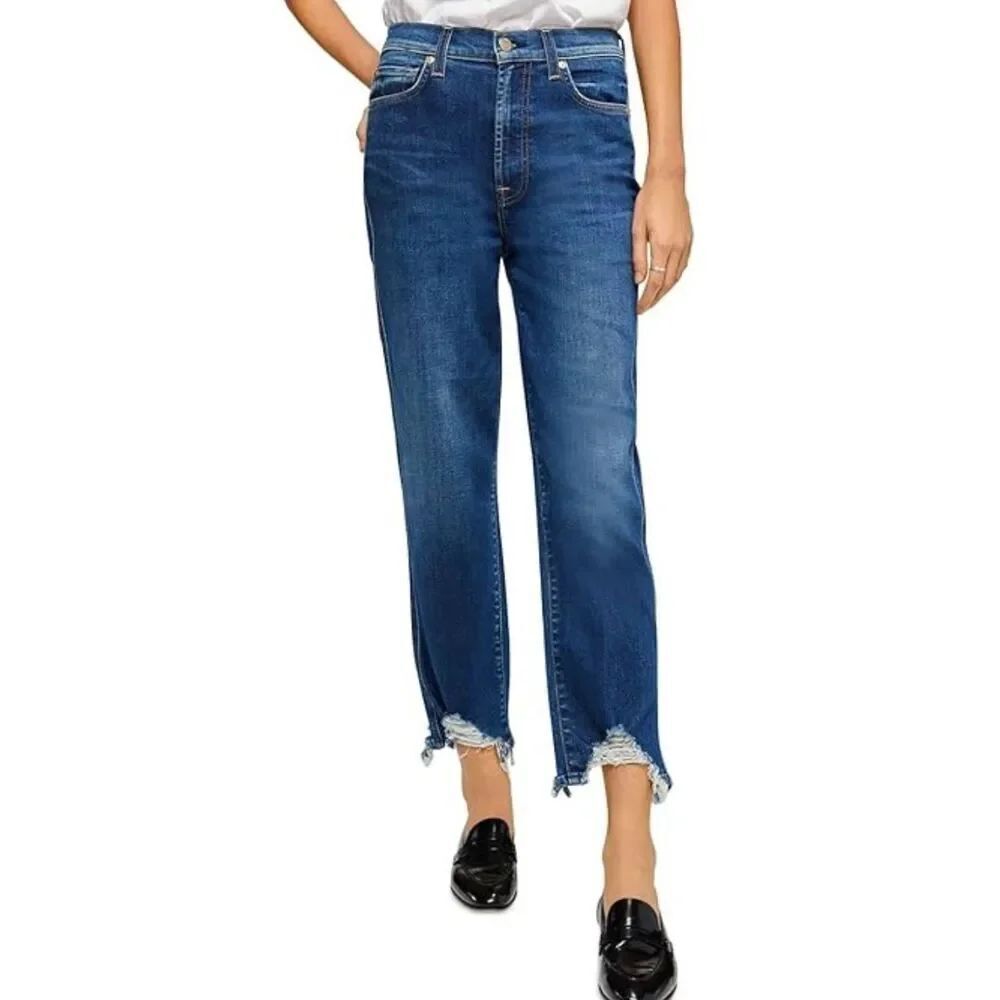 7 for all mankind Josephine high rise straight crop chewed hem jeans 27
